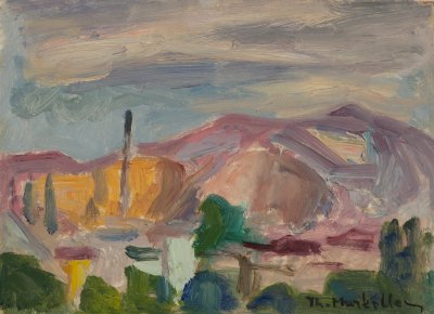View from My Rooftop — Oil painting, Fiberboard, 22.00×16.00cm — Theodoros Markellos